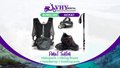 Sewa Motor Banyuwangi - Paket Tektok - Sewa Hidropack sepatu pendakian Masker Headlamp